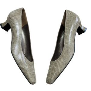 Stuart Weitzman Brown Leather Snakeskin Kitten Heels